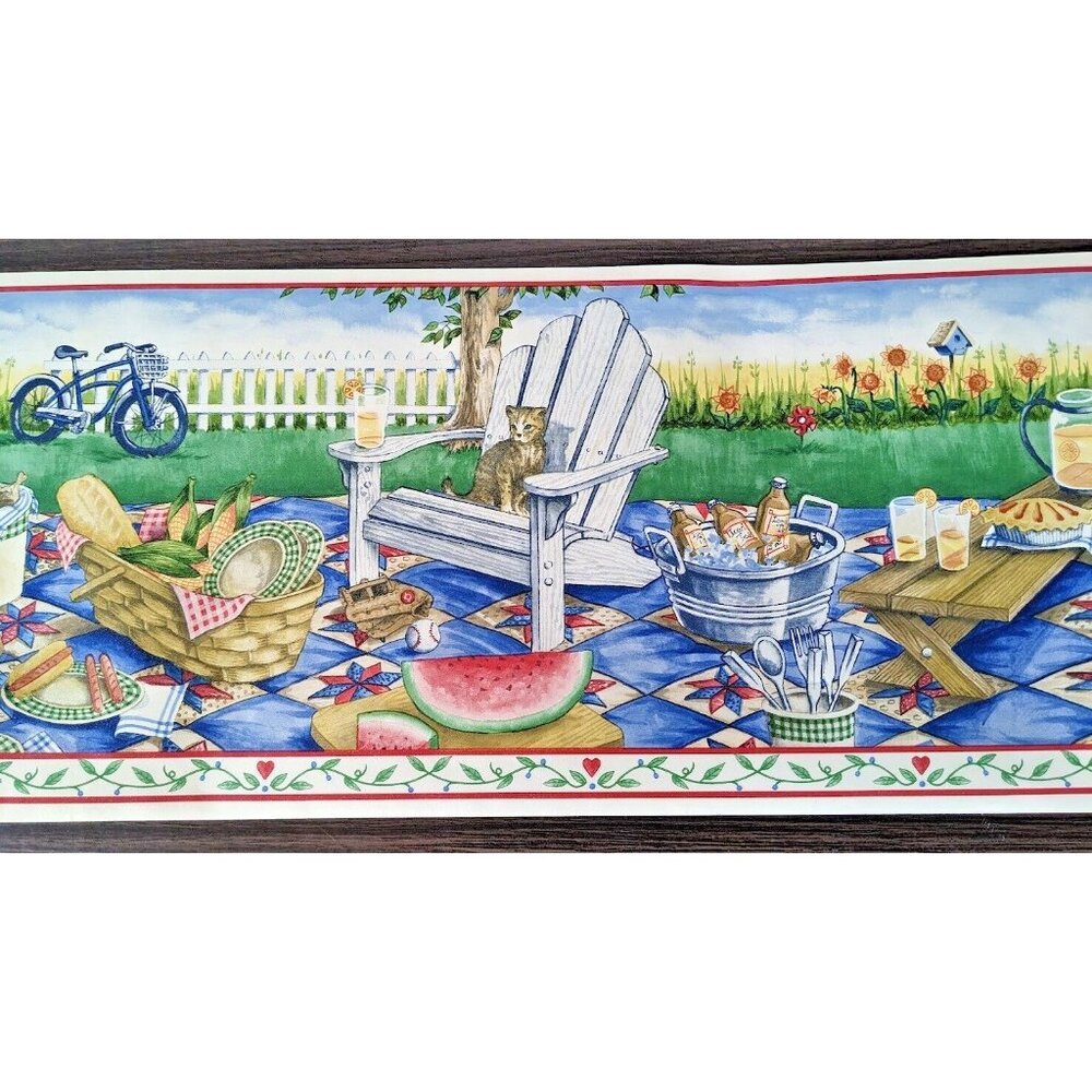 Vintage Imperial Garden Picnic Wallpaper Border 5 Rolls NOS Factory Sealed